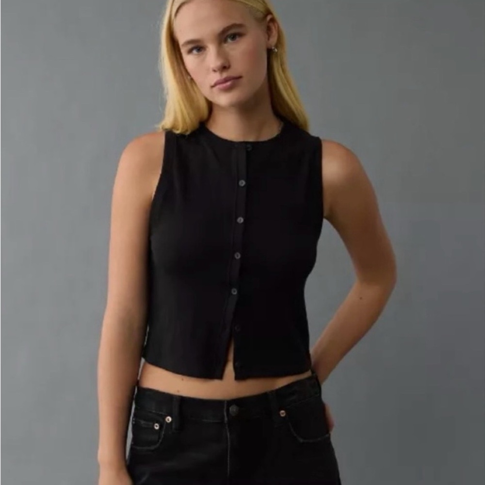 American Eagle Black Sleeveless Button-Up Tank Top  Size XS New